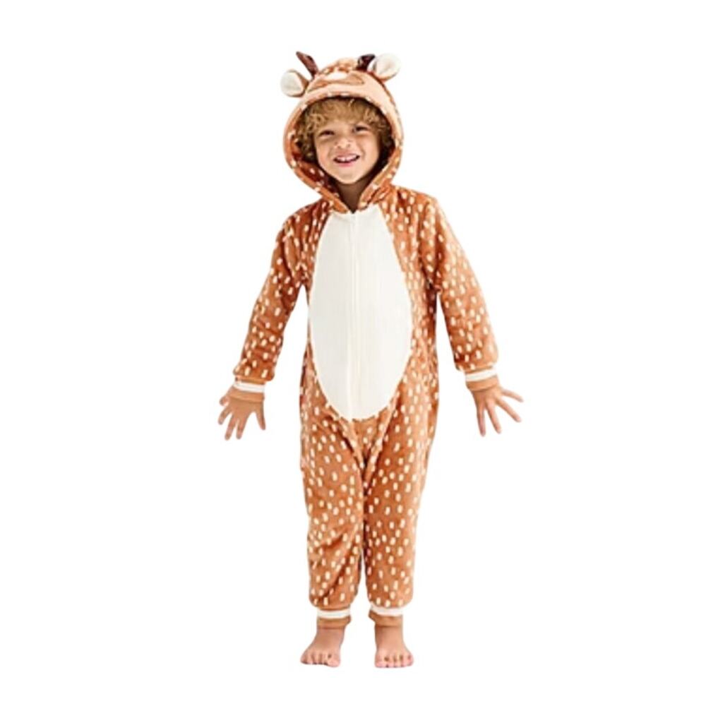 North Pole sz 2T plush brown and white spotted Christmas deer onsie w/3D antlers